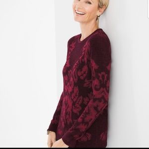 Chico's Burgundy Brocade Pullover Sweater Size 3